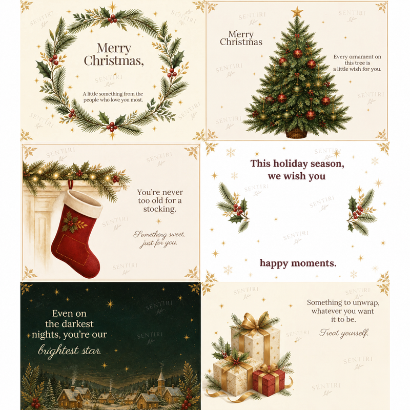 Christmas pages with wreaths and winter scenes